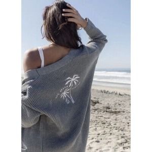 The Beach People The Twin Palms Gray Cable Open Cardigan Sweater Size XS S